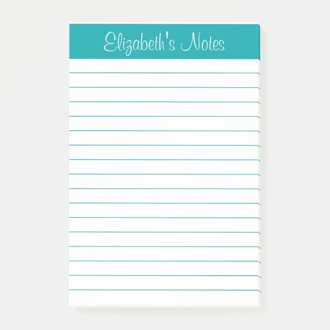 Notas Post-it® Elegante y simple, Verde azulado y personalizado (Anverso)