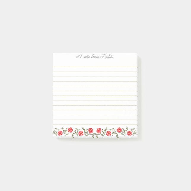 Notas Post-it® Elegantes cosquillas editables de oro rojo floral (Anverso)