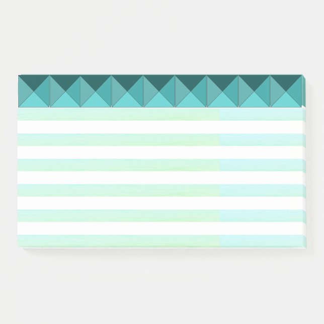Notas Post-it® Elegantes formas de pirámide de menta verde y raya (Anverso)