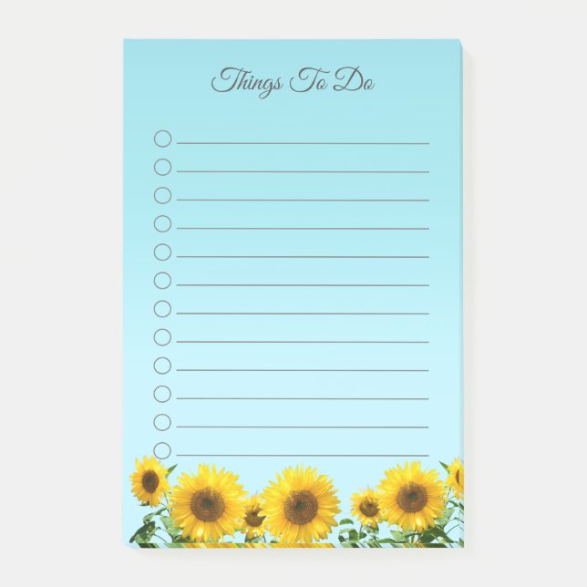 Notas Post-it® Elegantes girasoles en cosas azules para hacer pos (Anverso)