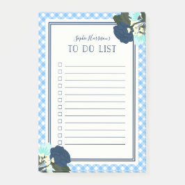 Notas Post-it® Elegantes Rosas Azules Floral Gingham A Hacer List