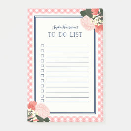 Notas Post-it® Elegantes Rosas De Rubor Floral Gingham Para Hacer