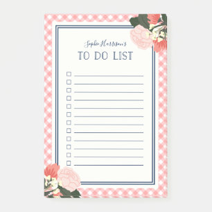 Notas Post-it® Elegantes Rosas De Rubor Floral Gingham Para Hacer