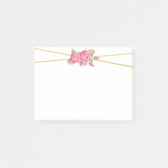 Notas Post-it® Elegantes Rosas rosados y de oro (Anverso)