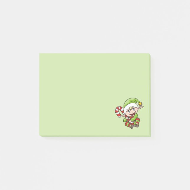 Notas Post-it® Elf de Navidades con Candy Cane (Anverso)