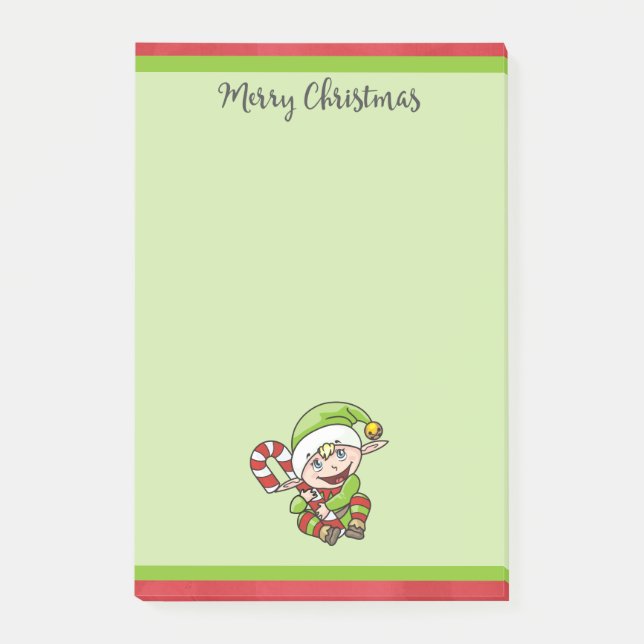 Notas Post-it® Elf de Navidades con Candy Cane Feliz Navidad (Anverso)