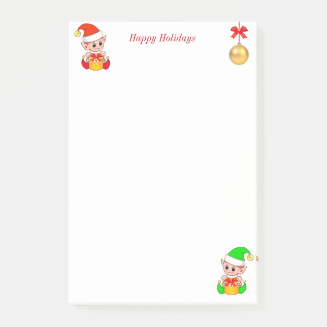 Notas Post-it® Elfos de Navidad adorables sobre fondo blanco (Anverso)
