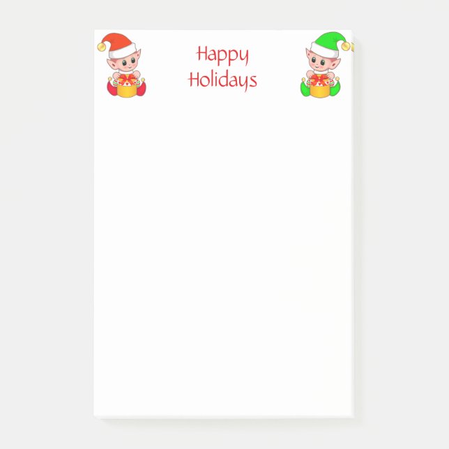 Notas Post-it® Elfos de Navidad Lindos en Blanco (Anverso)