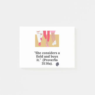 Notas Post-it® Ella considera un campo y lo compra. (Proverbios 3