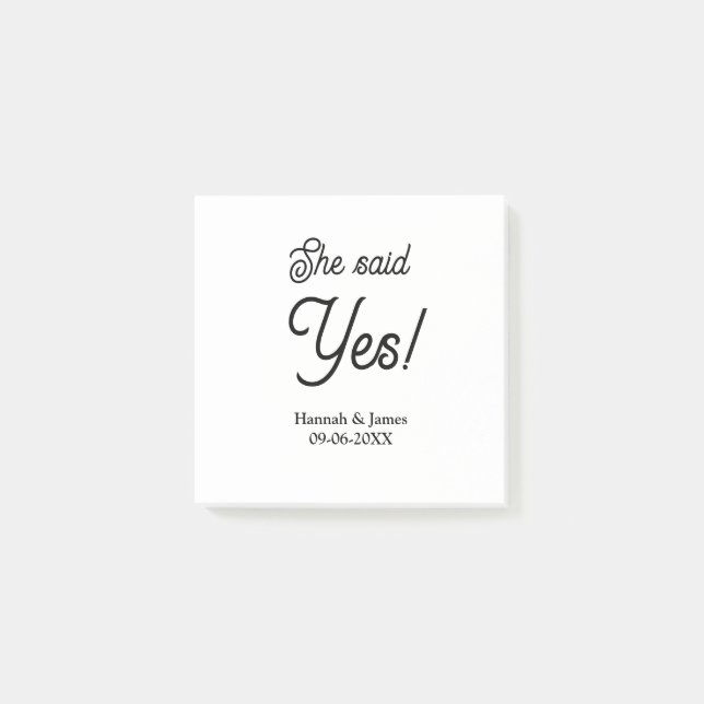 Notas Post-it® Ella dijo que sí fiesta de compromiso nombre fecha (Anverso)