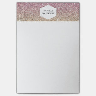 NOTAS POST-IT® EMBLEMA BLANCO ELEGANTE EN EL PURPURINA PINK OMBRE