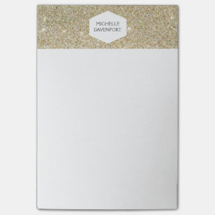 NOTAS POST-IT® EMBLEMA BLANCO ELEGANTE EN PURPURINA DE ORO