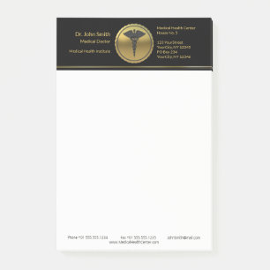 Notas Post-it® Emblema de Caduceo de Oro Médico 3D Profesional