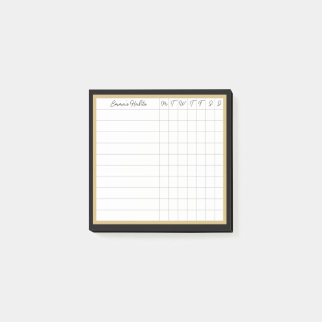 Notas Post-it® Emma Stripe Collection Habit Tracker en negro (Anverso)