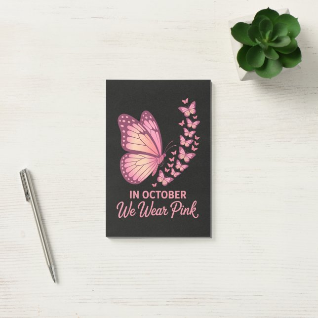 Notas Post-it® En Octubre Mariposa De Pecho Rosa (Oficina)