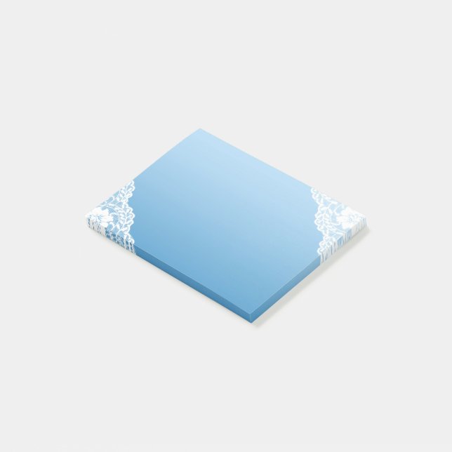 Notas Post-it® Encaje blanco azul   (En perspectiva)