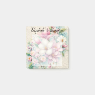 Notas Post-it® Encaje de monograma floral rosa magnolia flor púrp
