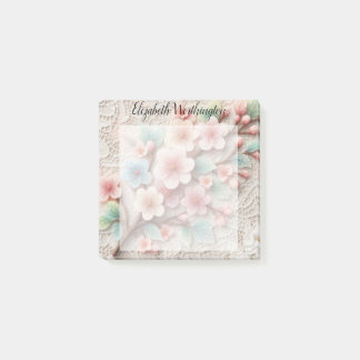 Notas Post-it® Encaje de monograma floral rosa pastel flor de cer