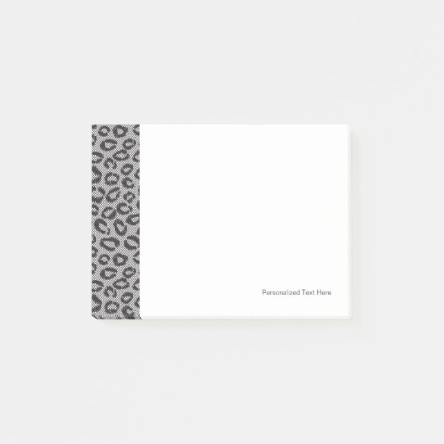 Notas Post-it® Encaje negro con estampado de leopardo en blanco (Anverso)