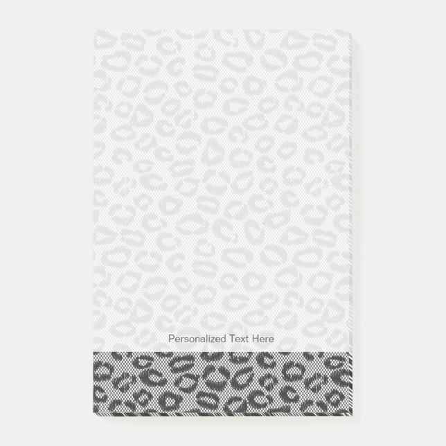 Notas Post-it® Encaje negro con estampado de leopardo en blanco (Anverso)