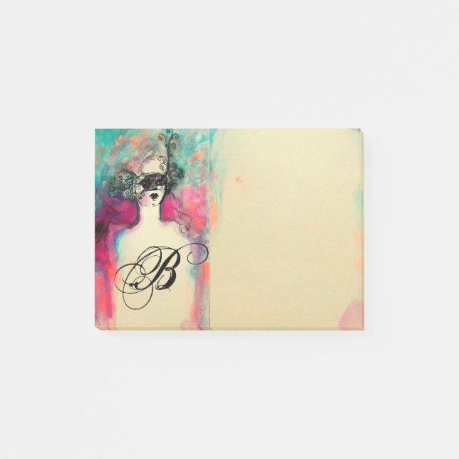 Notas Post-it® ENCANTE /Lady con verde del trullo del rosa del (Anverso)