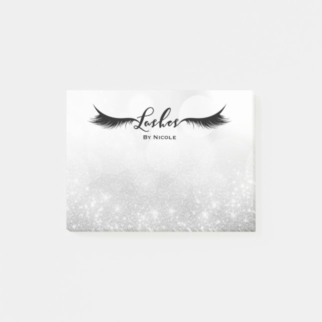 Notas Post-it® Encendido Eyelashes Plata Esparkle Glam Personaliz (Anverso)
