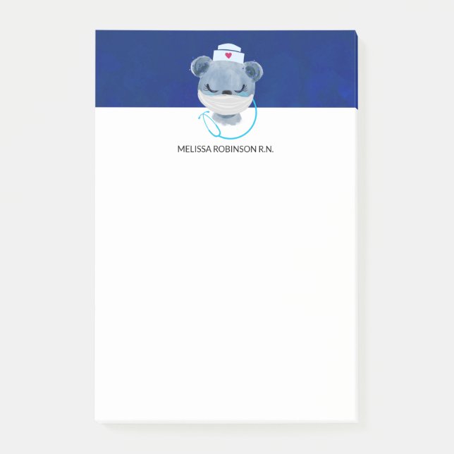 Notas Post-it® Enfermera de osito con máscara médica (Anverso)