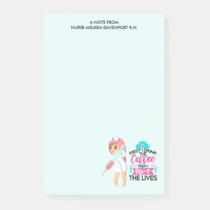 Notas Post-it® Enfermera divertida diciendo con gran aguja hipodé