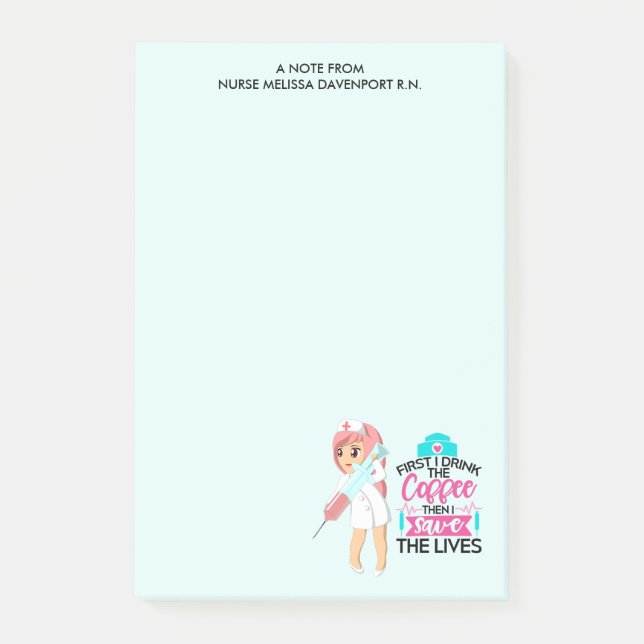 Notas Post-it® Enfermera divertida diciendo con gran aguja hipodé (Anverso)