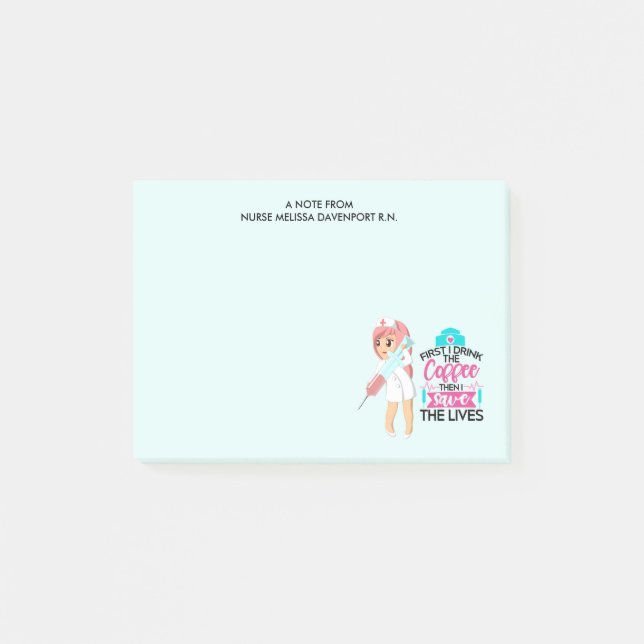 Notas Post-it® Enfermera divertida diciendo con gran aguja hipodé (Anverso)