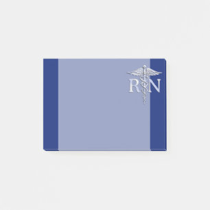 Notas Post-it® Enfermera inscrita RN Silver Caduceus Navy Blue de