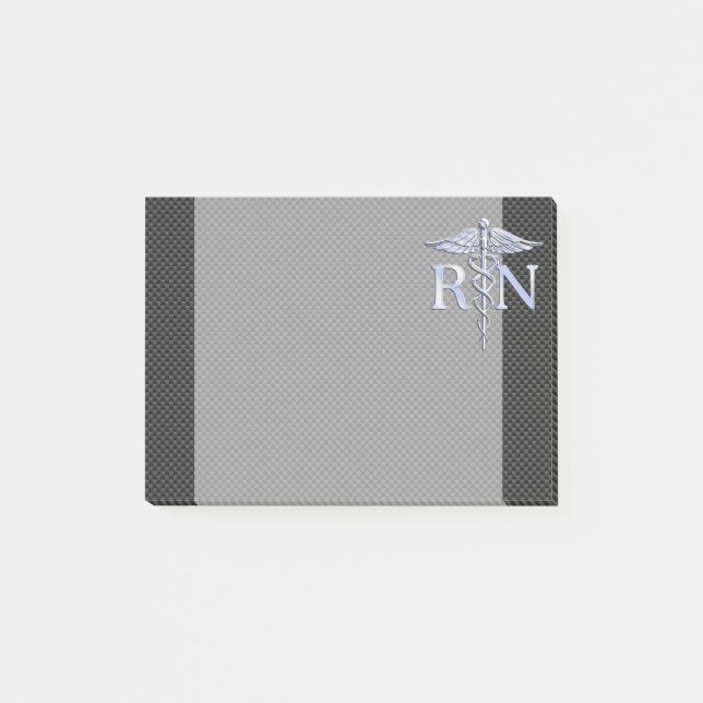 Notas Post-it® Enfermera inscrita RN Silver Caduceus Snakes (Anverso)