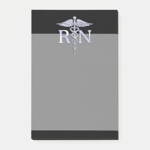 Notas Post-it® Enfermera inscrita RN Silver Caduceus Snakes Black