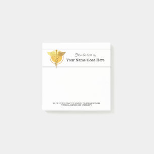 Notas Post-it® Enfermera Médico Médico caduceus oro blanco