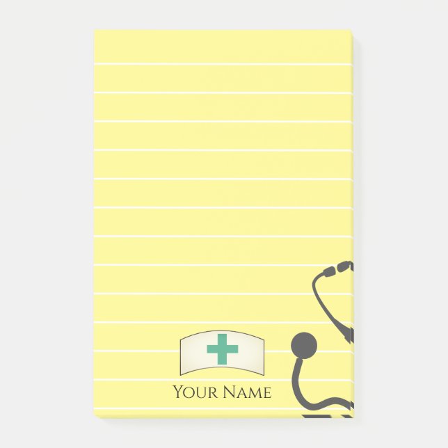 Notas Post-it® Enfermeras Gorras Estetioscopio médico Amarillo Pe (Anverso)