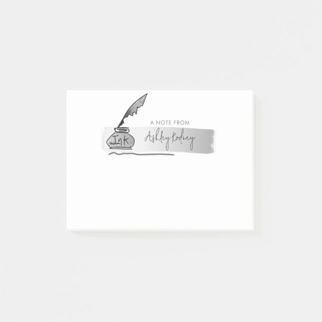 Notas Post-it® Esbozo Faux Silver Quill Pen Script (Anverso)