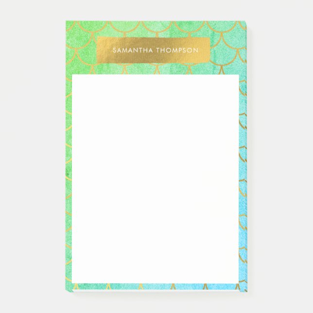 Notas Post-it® Escamas de Sirena Doradas Brillo Turquesa Teal   (Anverso)