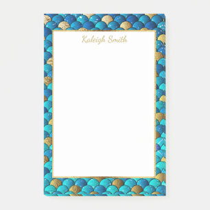 Notas Post-it® Escamas de sirena personalizadas en azul marino y 