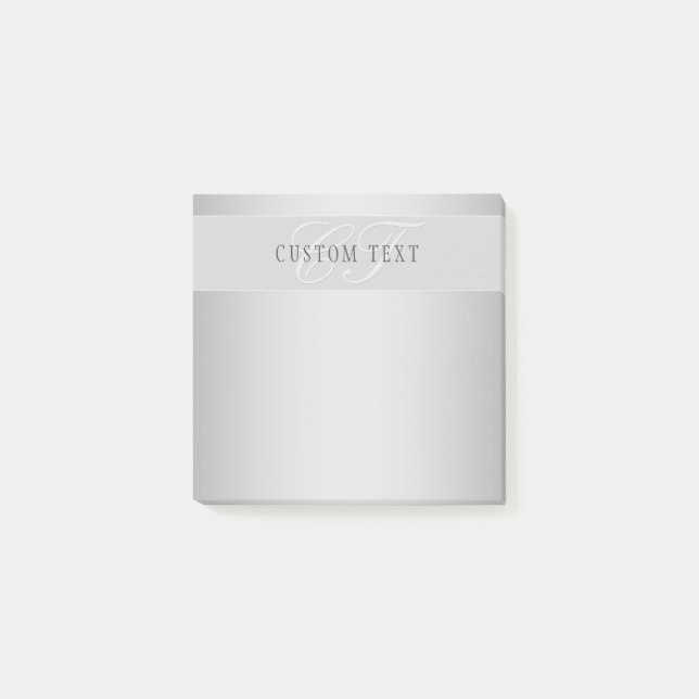 Notas Post-it® Escritura Elegante Editable En Monograma | Gris (Anverso)