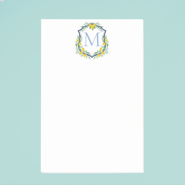 Notas Post-it® Escudo de limón monograma, Personalizado azul y bl (Subido por el creador)