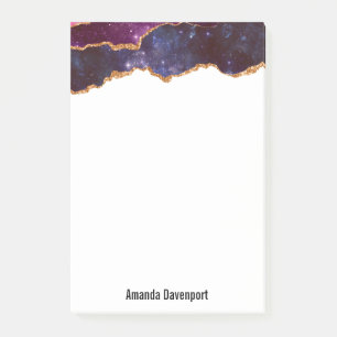 Notas Post-it® Espacio azul y púrpura y estrellas con cinta dorad