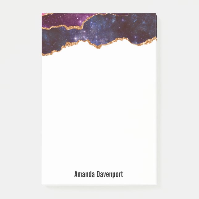 Notas Post-it® Espacio azul y púrpura y estrellas con cinta dorad (Anverso)