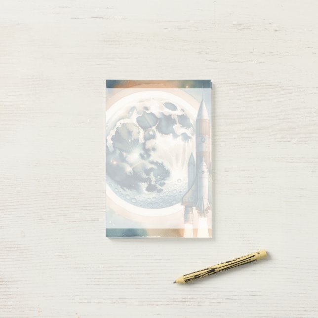 Notas Post-it® Espacio de la luna de cohete (Escritorio)