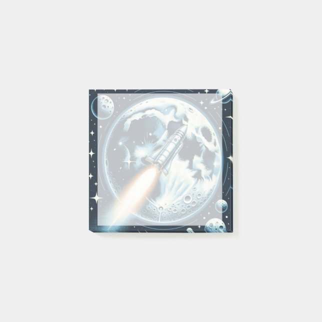 Notas Post-it® Espacio de la luna de cohete (Anverso)