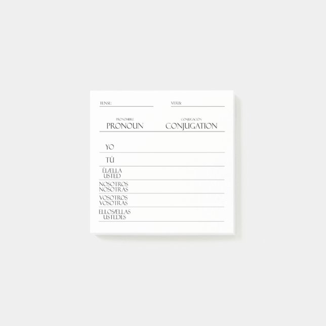 Notas Post-it® Español | Práctica de conjugación de verbos (Anverso)