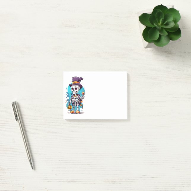Notas Post-it® Esqueleto de Guay en Halloween con sombrero (Oficina)