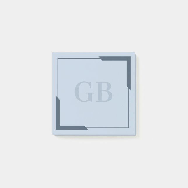 Notas Post-it® Esquinas audaces de acero azul Elegante Monograma (Anverso)