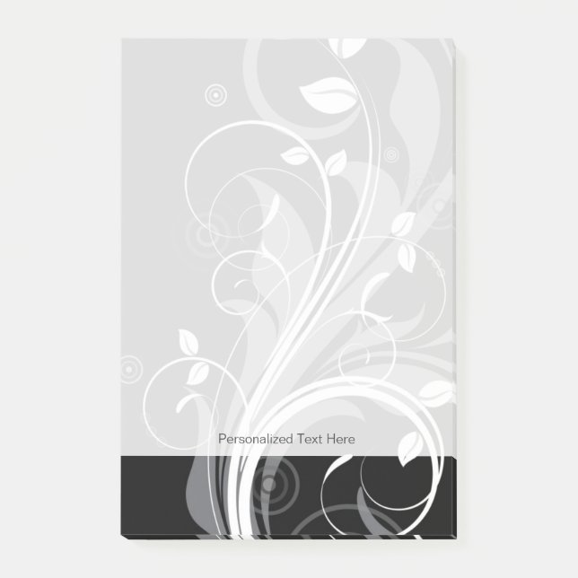 Notas Post-it® Estampado de flores gris en negro (Anverso)