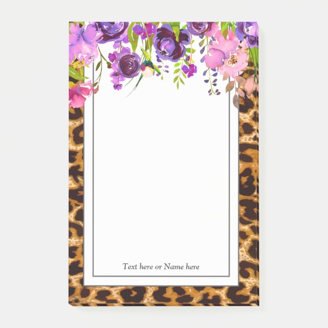 Notas Post-it® estampado de leopardo, chita, a la moda, floral, d (Anverso)