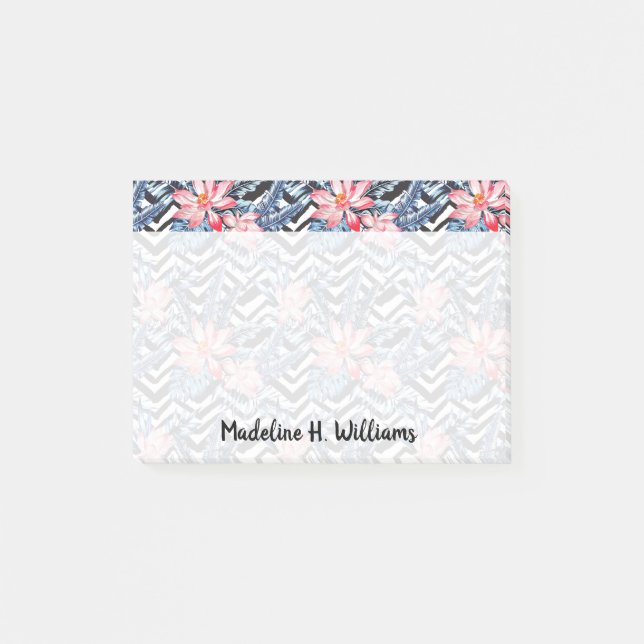 Notas Post-it® Estampado de plores tropical de Lotus (Anverso)